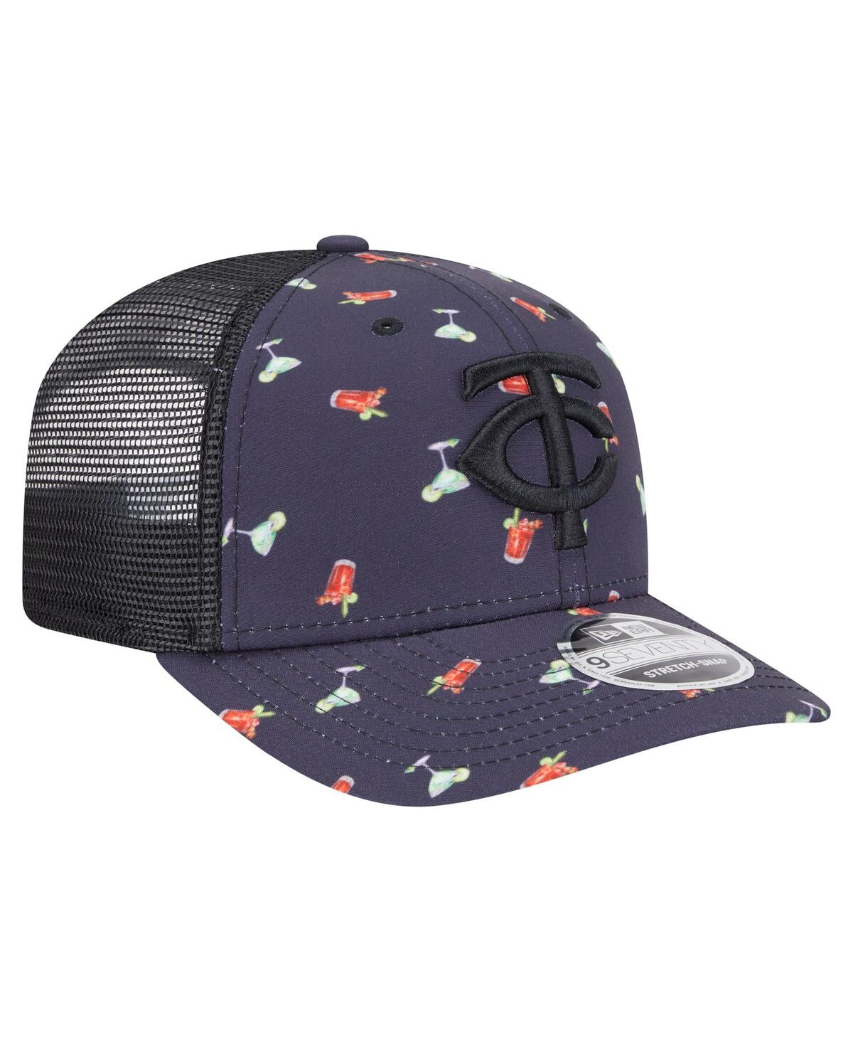 NEW ERA MEN'S BLACK MINNESOTA TWINS ADVENTURE DRINKS PATTERN 9SEVENTY STRETCH-SNAP HAT 