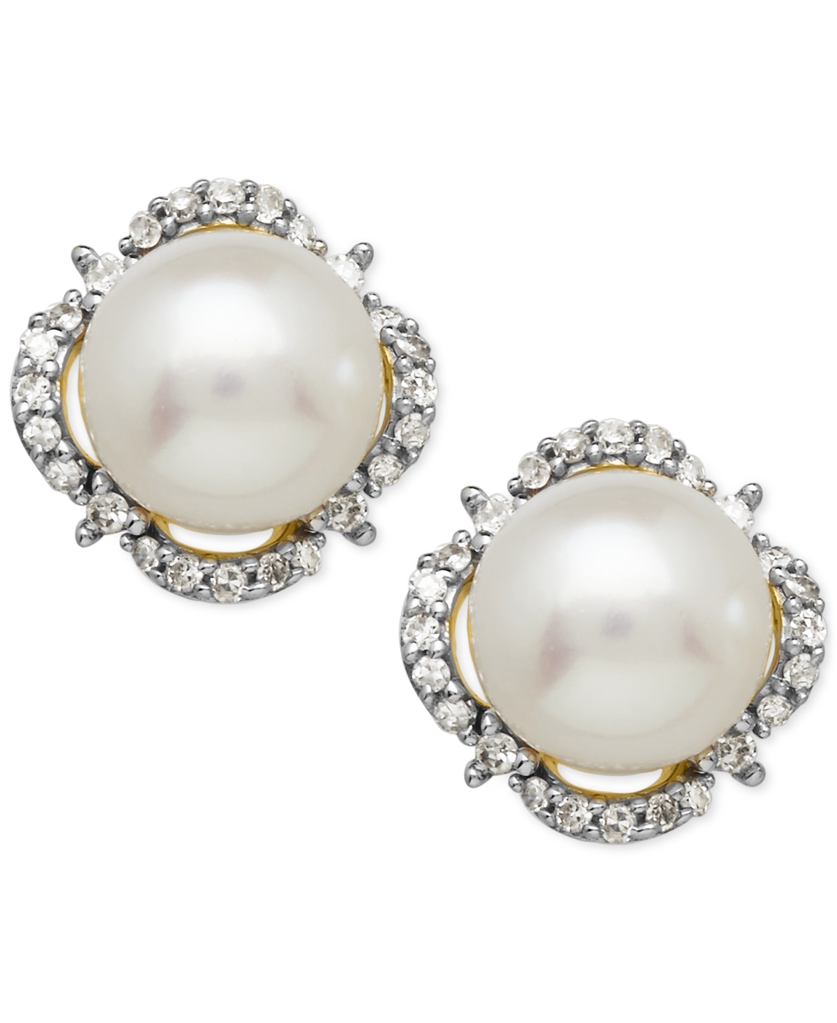 Cultured Freshwater Pearl (7mm) & Diamond (1/6 ct. t.w.) Halo Stud Earrings in 14k Gold - Yellow Gold