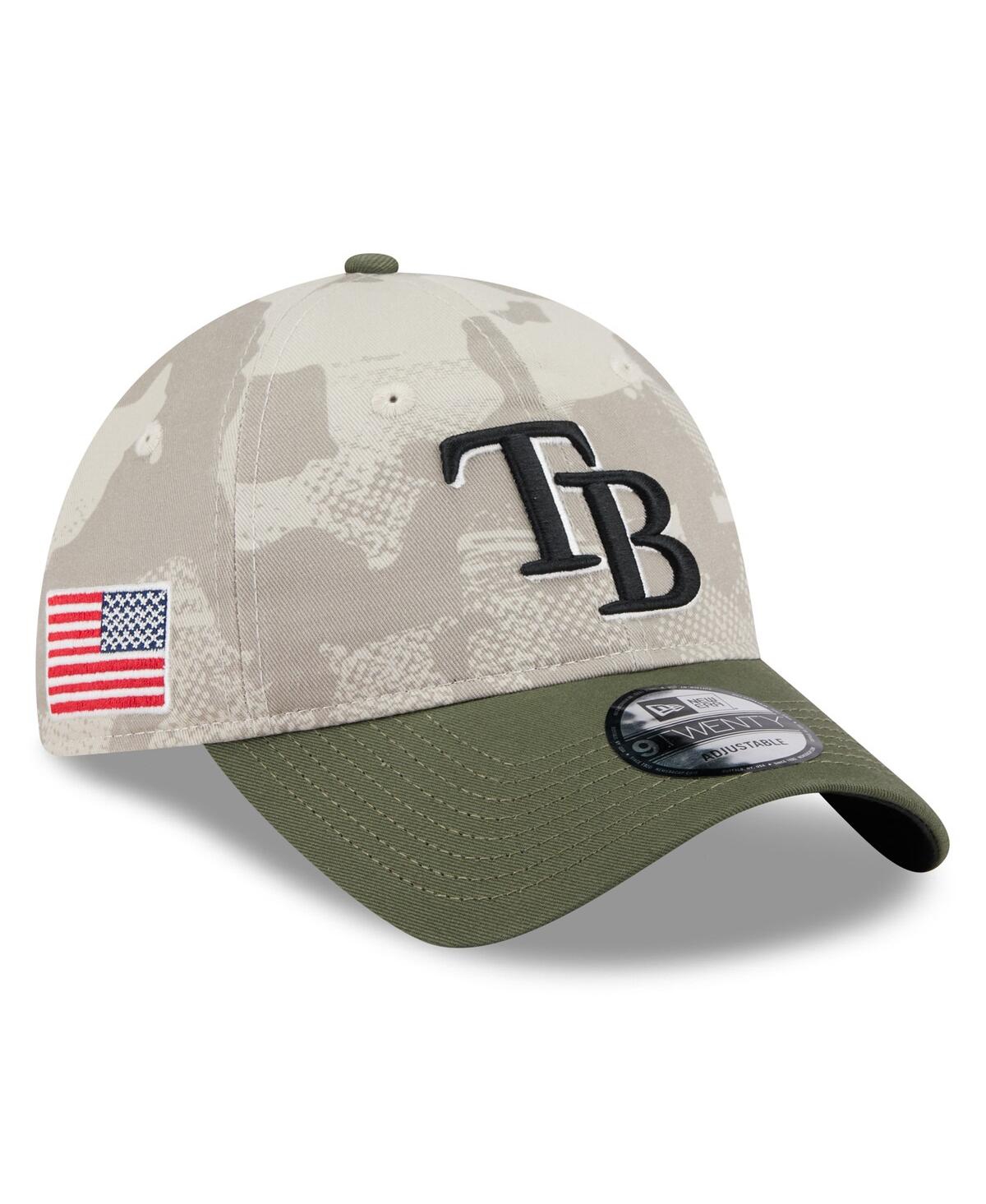 NEW ERA MEN'S LIGHT BEIGE/OLIVE TAMPA BAY RAYS 2025 ARMED FORCES DAY 9TWENTY ADJUSTABLE HAT 