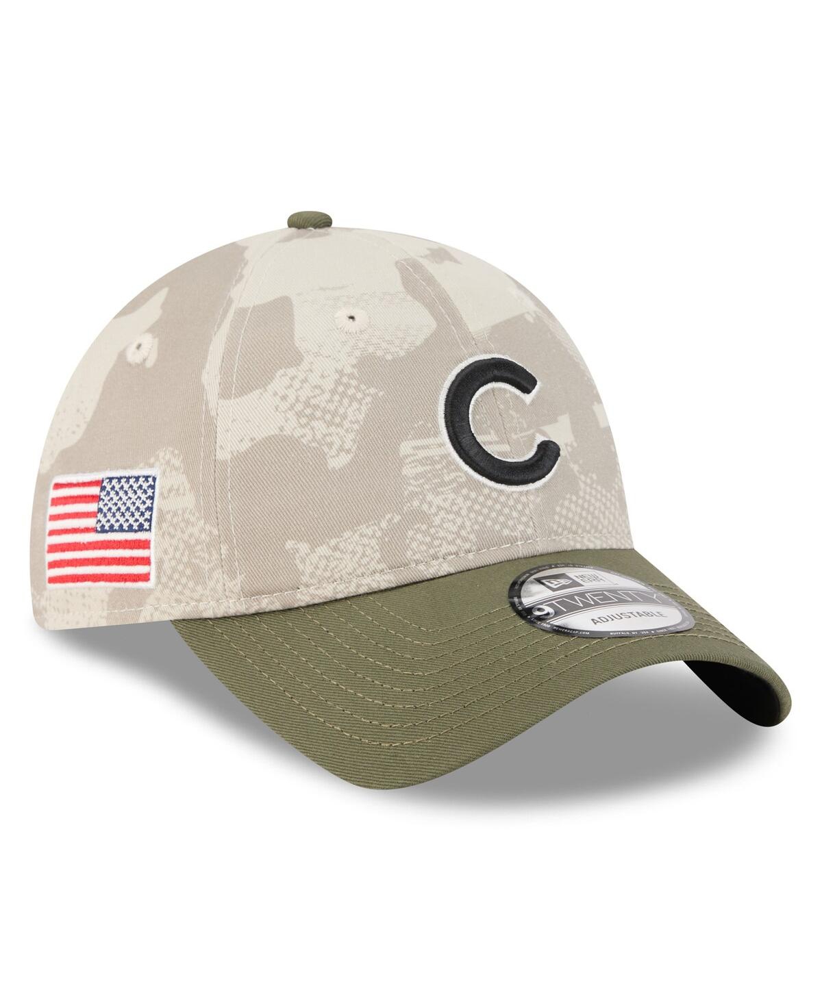 NEW ERA MEN'S LIGHT BEIGE/OLIVE CHICAGO CUBS 2025 ARMED FORCES DAY 9TWENTY ADJUSTABLE HAT 