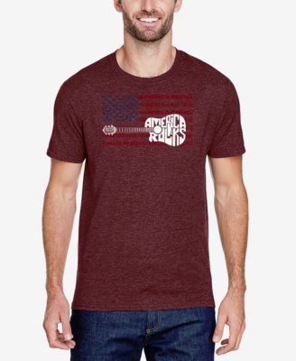 Men's Cotton/Poly Blend Word Art T-Shirt - America Rocks Guitar Flag