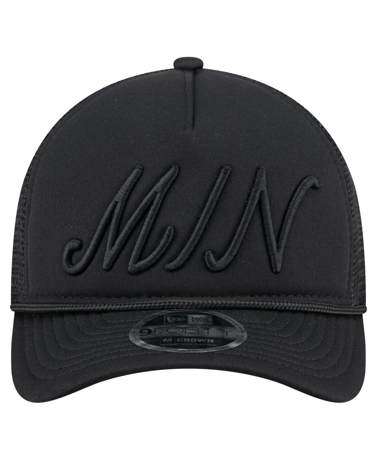 NEW ERA MEN'S BLACK MINNESOTA TWINS CITY INITIAL 9FORTY A-FRAME M-CROWN ADJUSTABLE TRUCKER HAT 