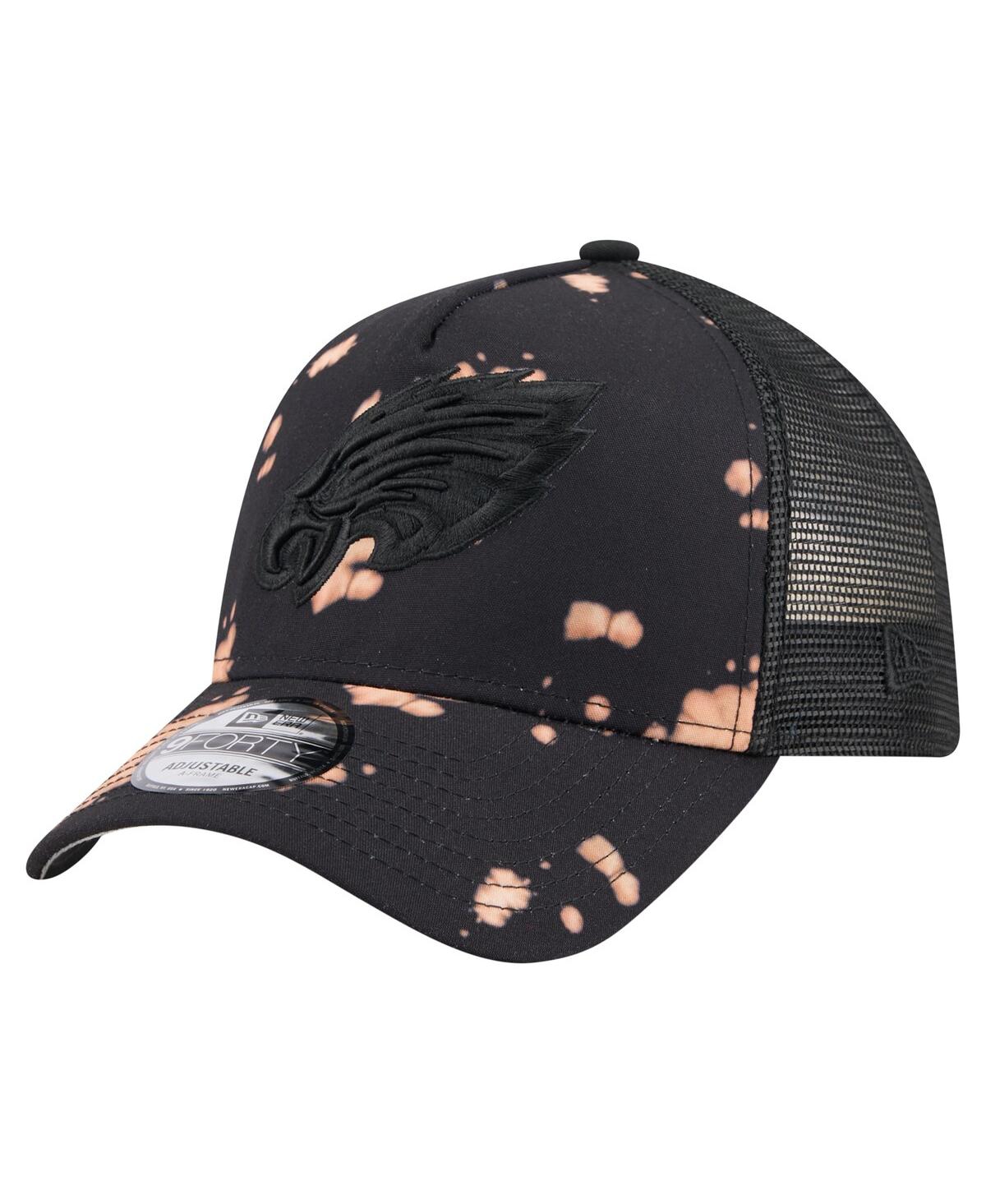 New Era Men's Black Philadelphia Eagles Bleached 9forty A-frame Adjustable Hat