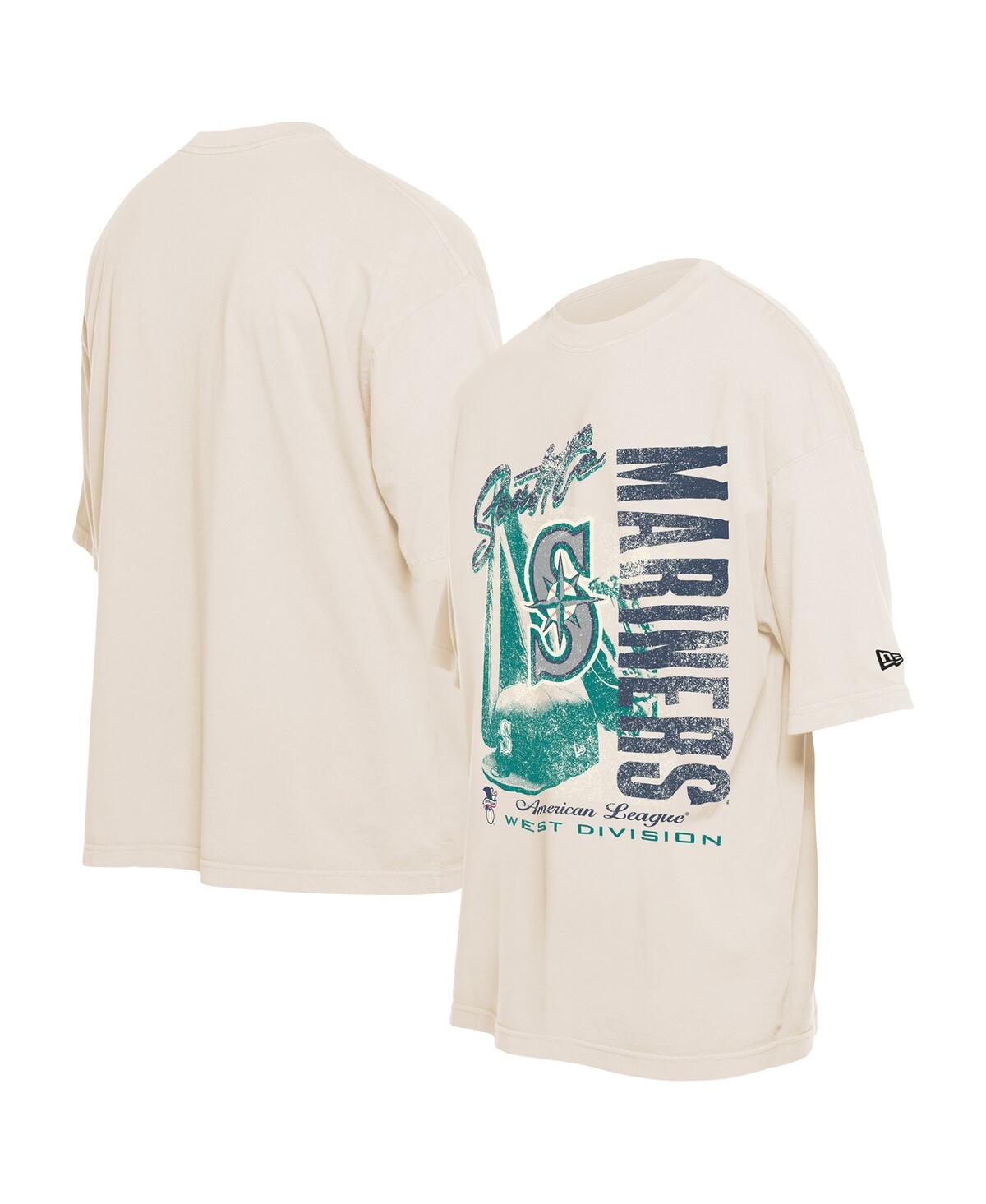 NEW ERA MEN'S CREAM SEATTLE MARINERS COOPERSTOWN COLLECTION OVERSIZED THROWBACK DISTRESSED T-SHIRT 