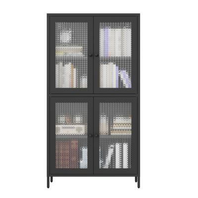 Metal Cabinet with 4 Glass Doors and Shelves
