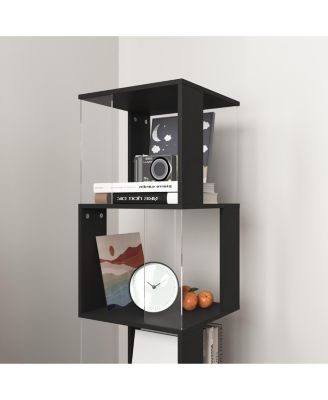 5 tier Rotating Bookshelf, Floor Rack Simple Bookcase with Acrylic plate Student Multi-Function Creative Bookshelf for Living Room with anti-toppling base