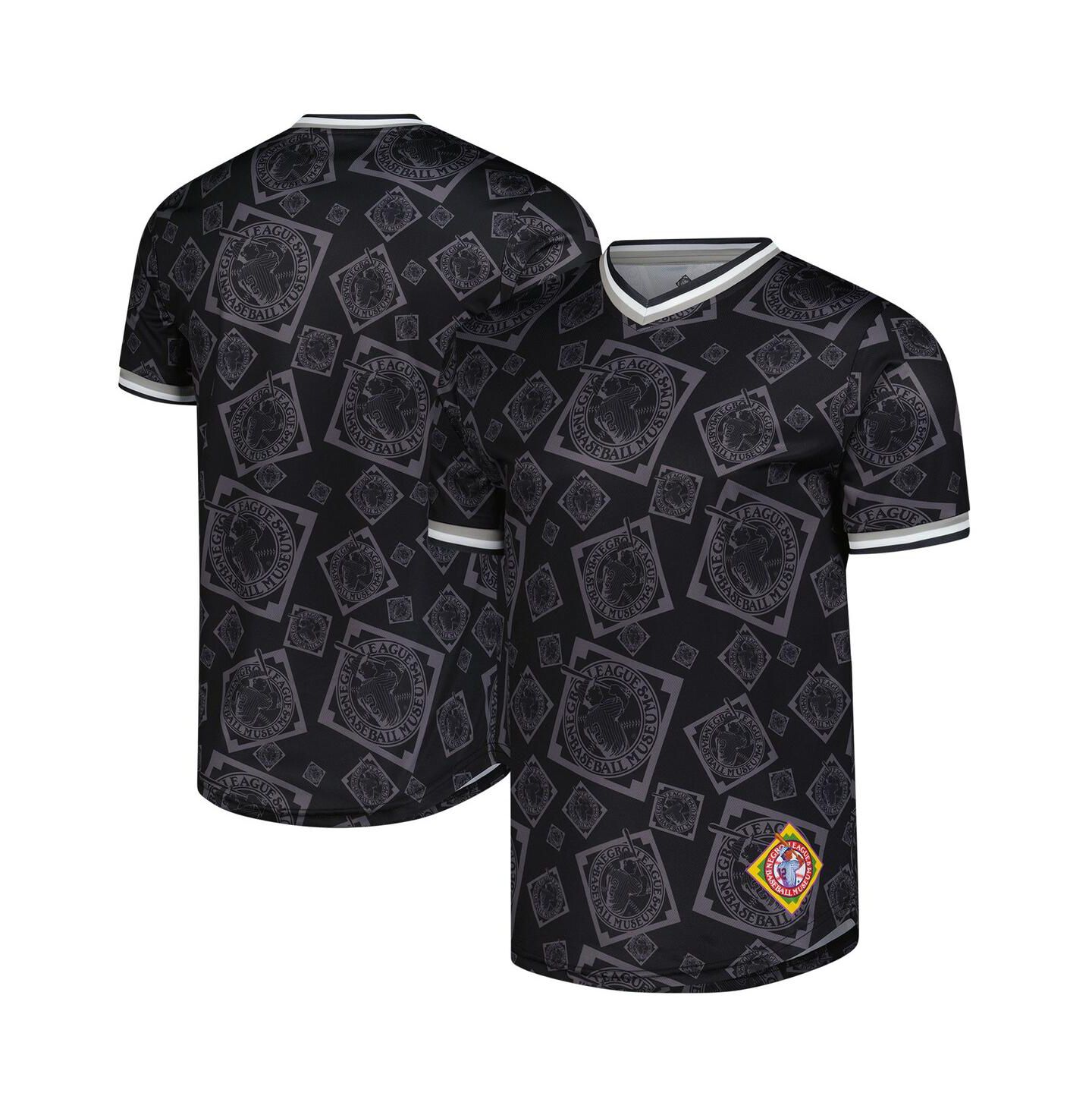 Мужской топ Stitches Black Negro League Baseball Allover Print V-Neck Baseball Jersey — фото 1