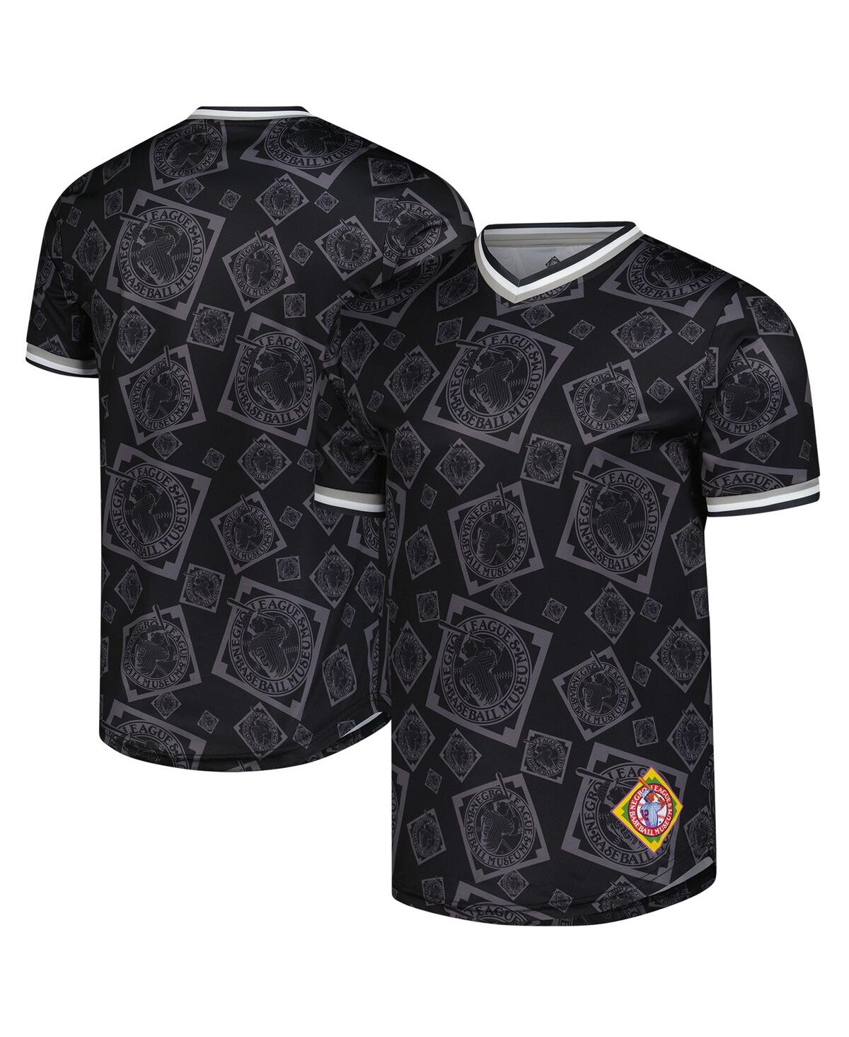 Men's Black Negro League Baseball Allover Print V-Neck Baseball Jersey - Black