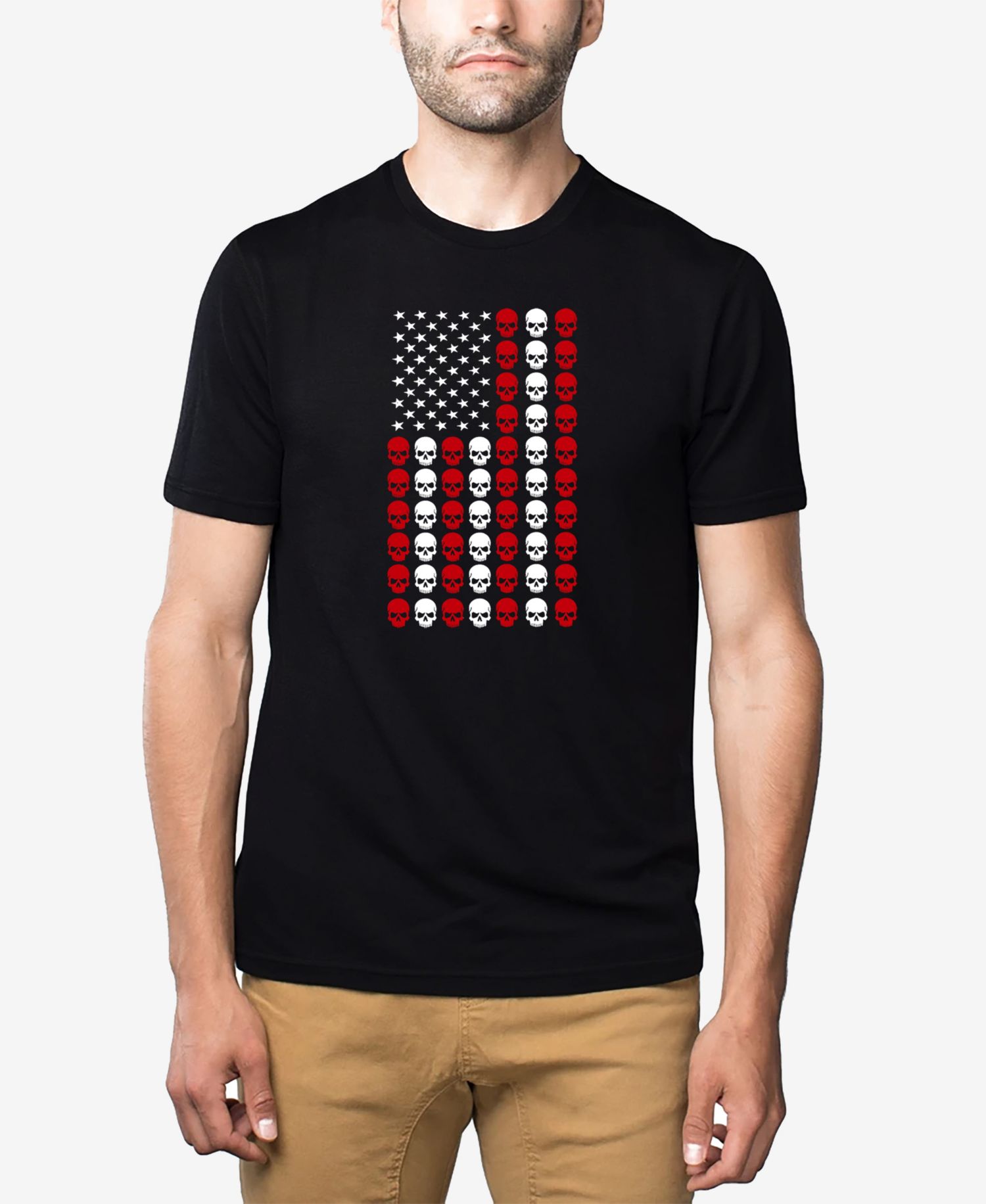 Men's Cotton/Poly Blend Word Art T-Shirt - Skull Flag
