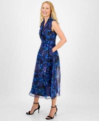Women's Printed Fit & Flare Tie-Waist Dress