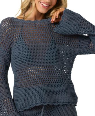 Juniors' Consuelo Crochet Bell-Sleeve Top