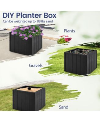 2-in-1 Outdoor Umbrella Base Planter Patio Umbrella Stand with Flower Box-Black