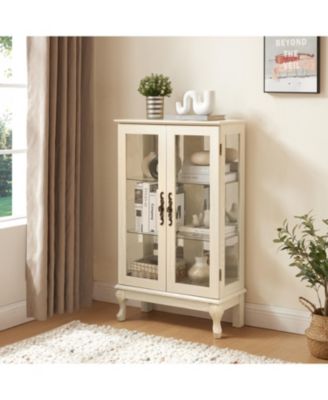  Elegant 2-Door Curio Cabinet with Mirrored Back and Adjustable Shelves