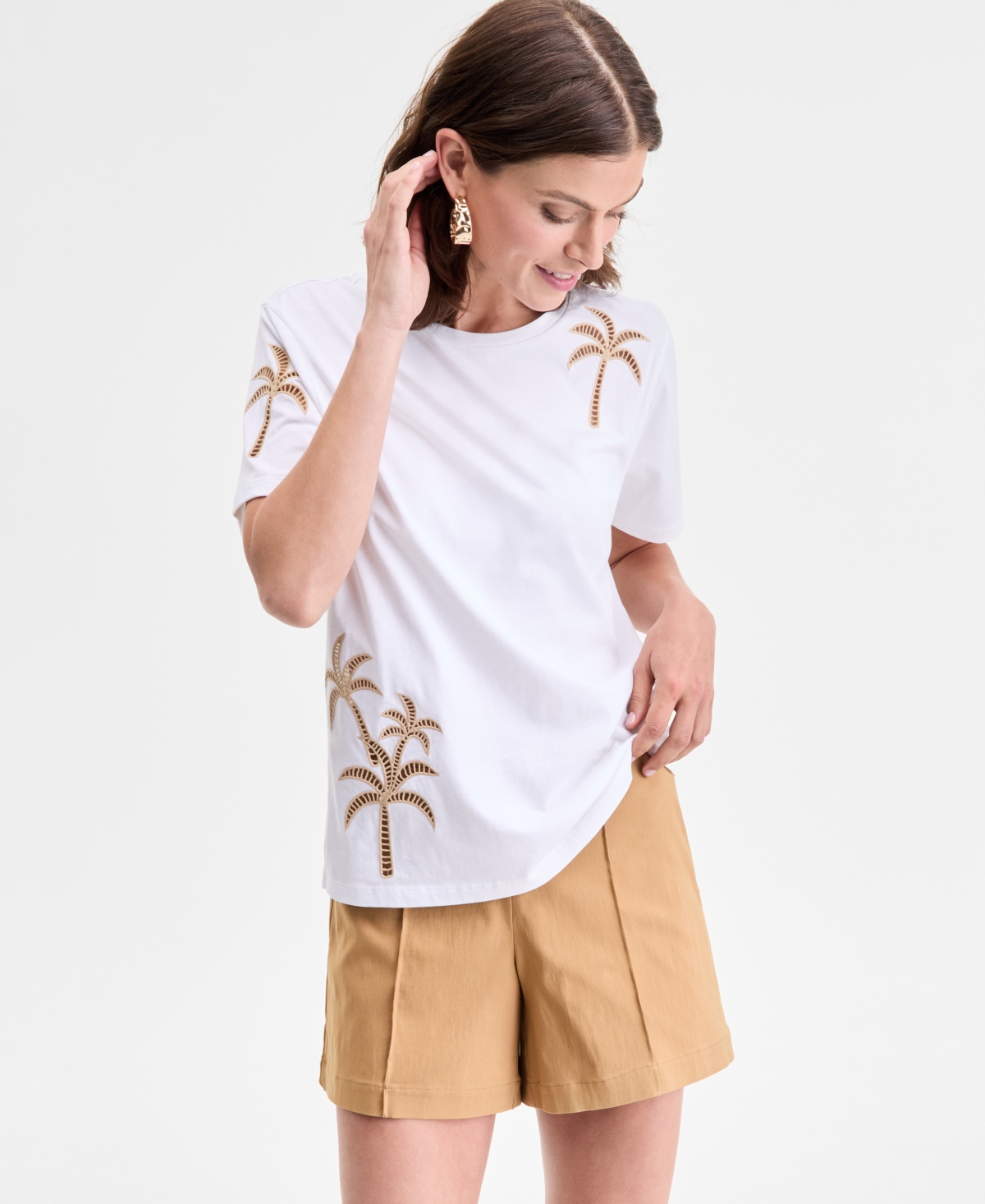 Women's Palm Cotton Graphic T-Shirt, Exclusively at Macy's - Bright White