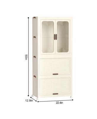 Portable Wardrobe Closet with Hanging Rod & Cubbies