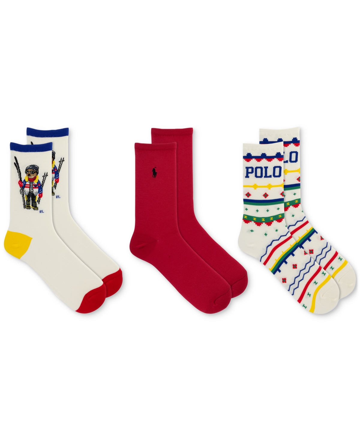 Polo Ralph Lauren Women's 3-pk. Holiday Ski Bear Socks Gift Box 79374bx In Multi