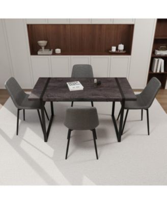 Dining Table & 4 Suede Chairs - Modern Set