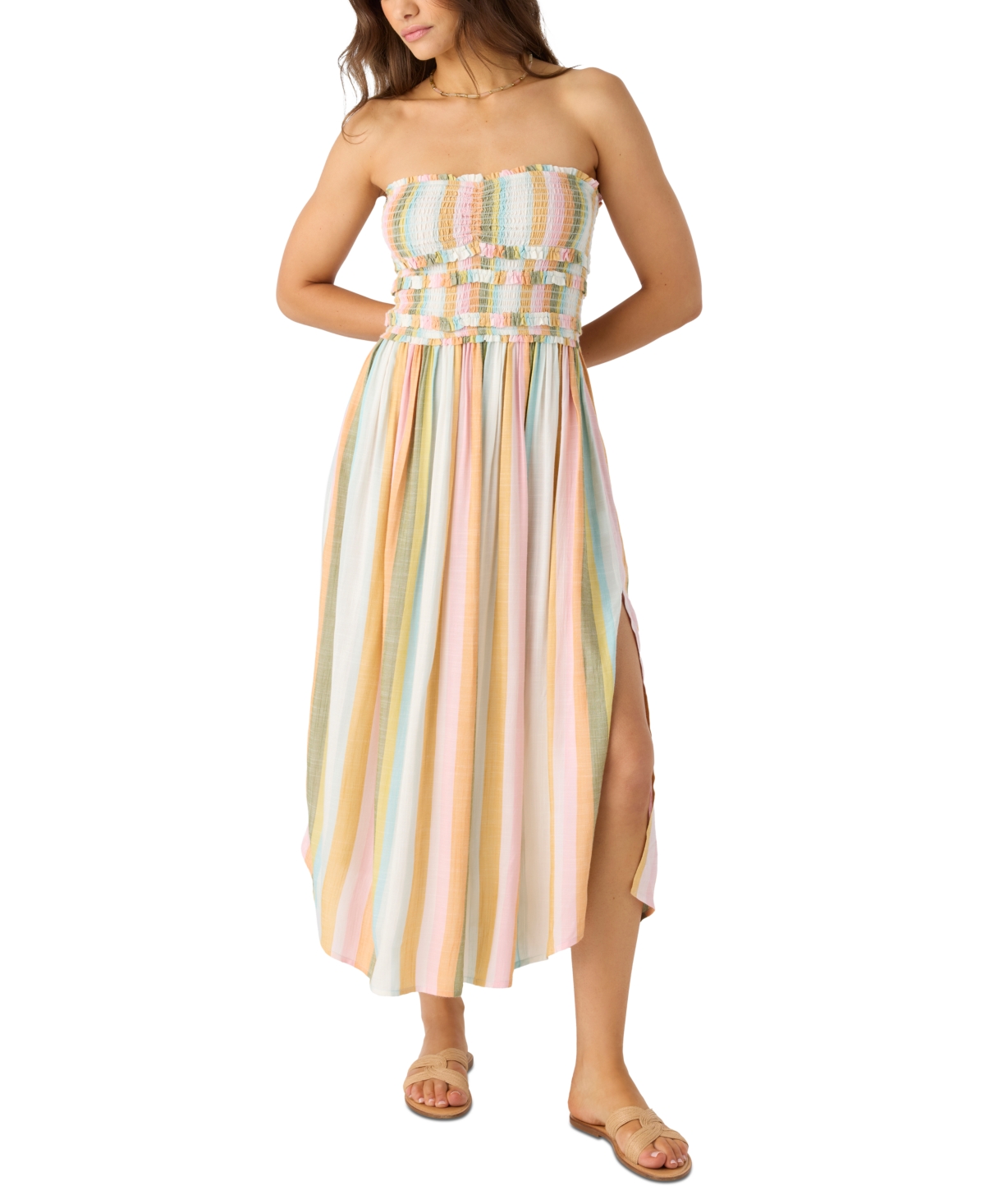 O'neill Juniors' Devyn Low Tide Striped Strapless Dress
