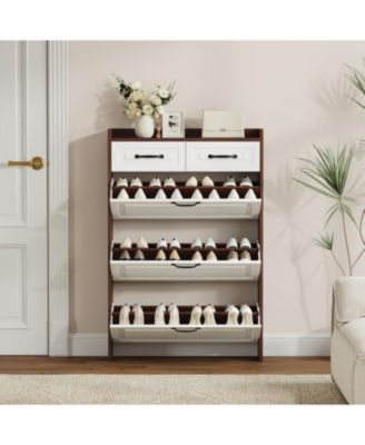 1250 walnut colored shoe cabinet, 3 doors and 2 drawers, PVC door design, large storage space