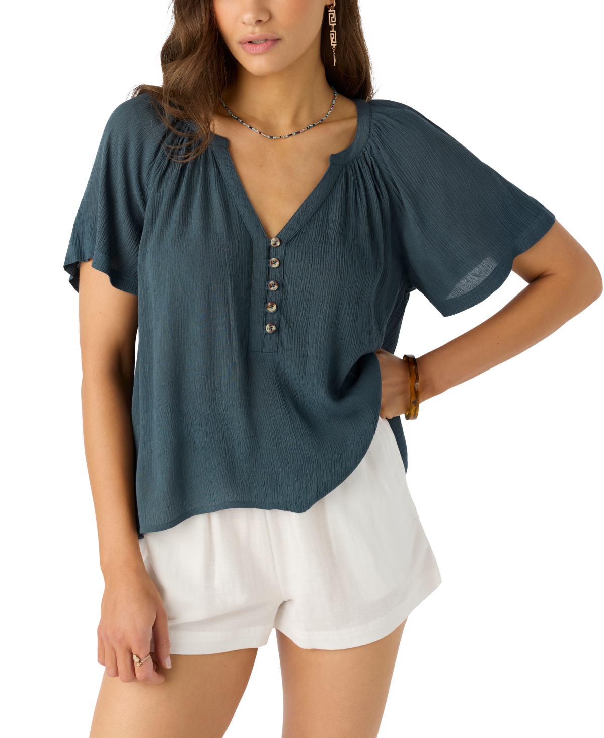 Juniors' Aylee Split-Neck Top - Slate