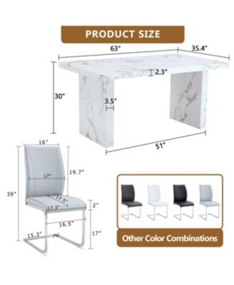 White Marble Table & Gray PU Chairs - 4 Seat Dining Set