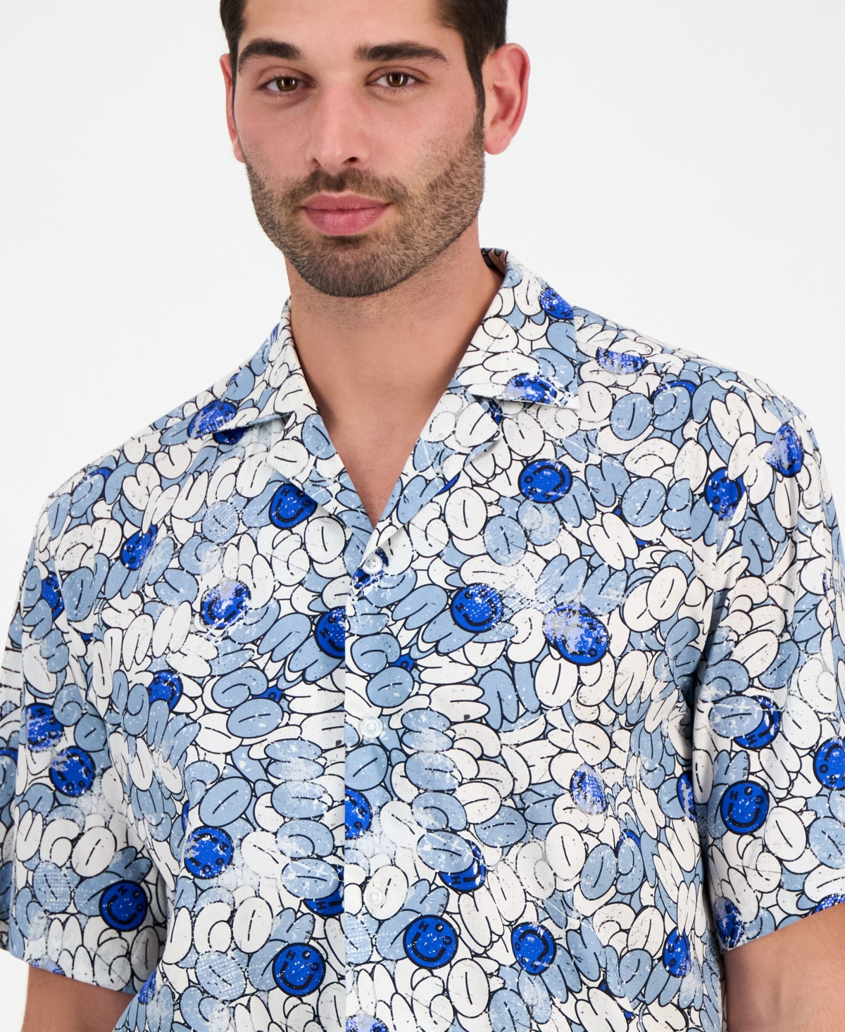 Hugo Boss Men's Eligino Relaxed Fit Short Sleeve Abstract Print Button-front Camp Shirt