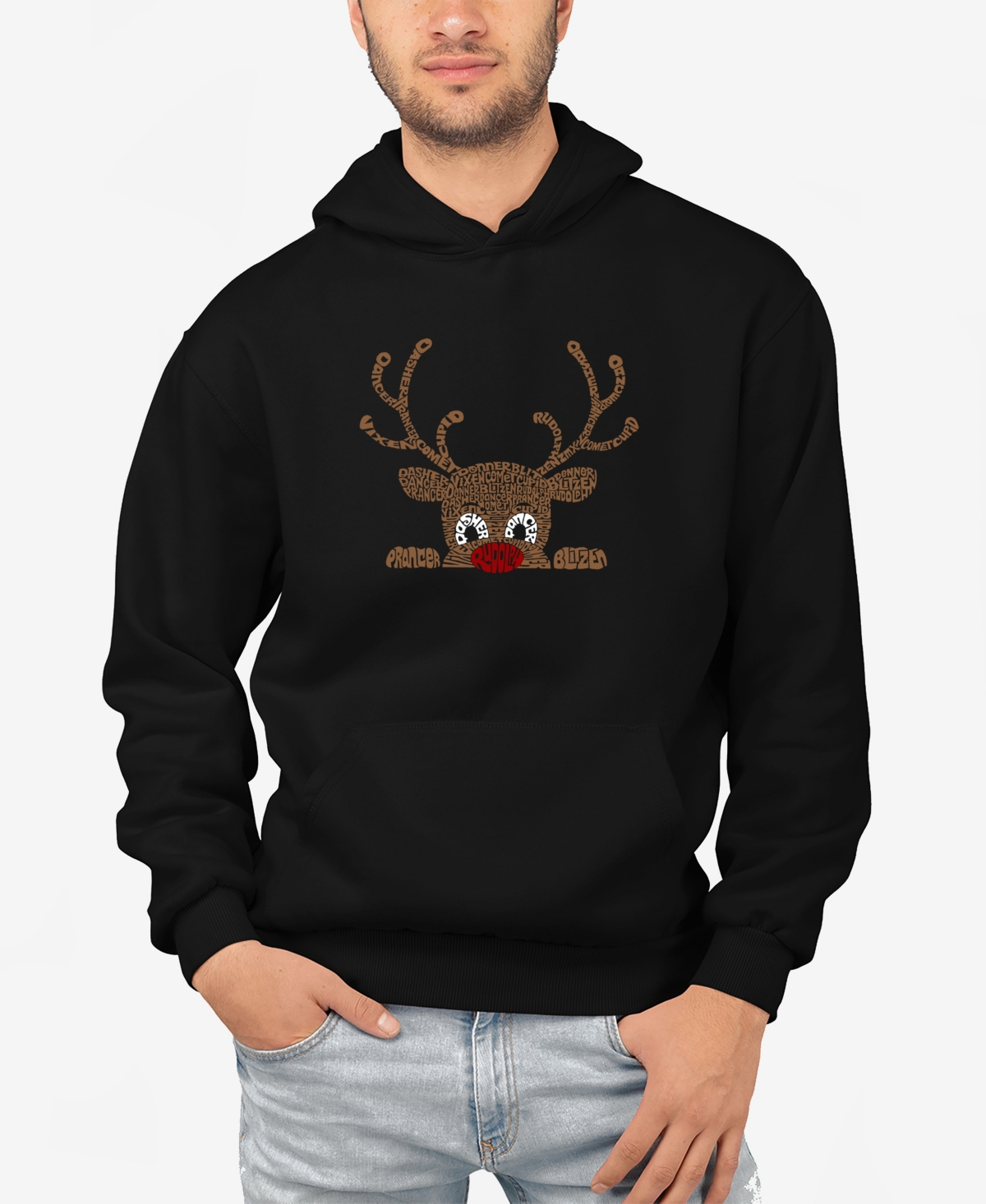 Men's Peeking Reindeer Word Art Hooded Sweatshirt - Pink