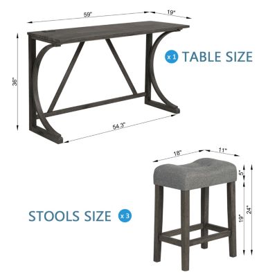 4-Piece Bar Table Set with Power Outlet and Padded Stools