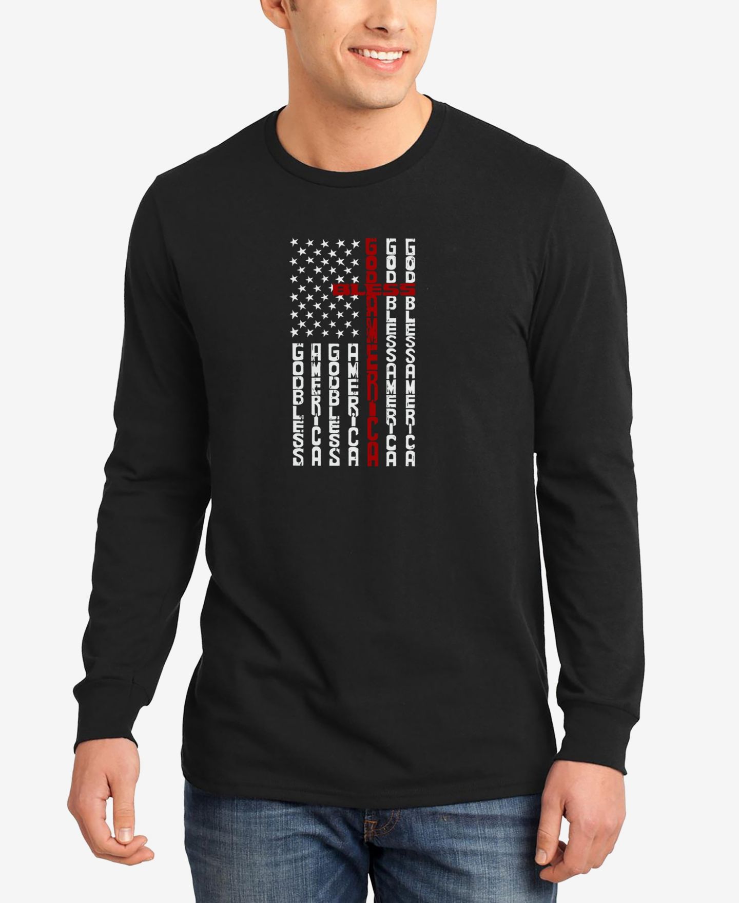 Мужская футболка LA Pop Art Cross Flag Word Art Long Sleeve, цвет: Чёрный — фото 1
