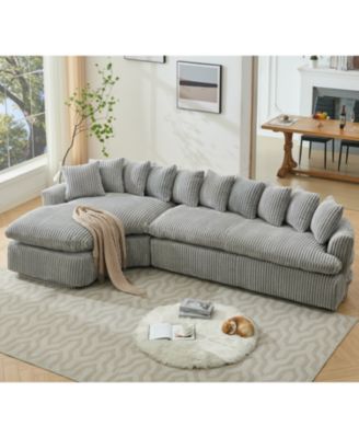 Streamdale 127" Large Curved Sectional Sofa, Corduroy, L-Shape - Gray