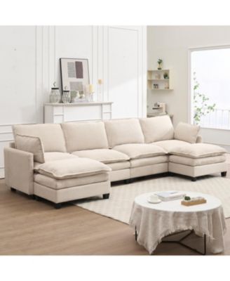 Oversized Velvet Modular Sofa U-Shape Couch with Ottomans & Pillows