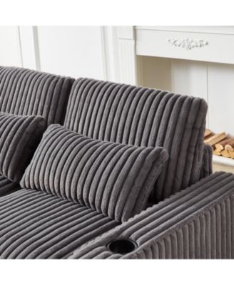 Streamdale 126" Corduroy L-Shaped Sofa w/ Cup Holder, USB, Pillows & Ottoman