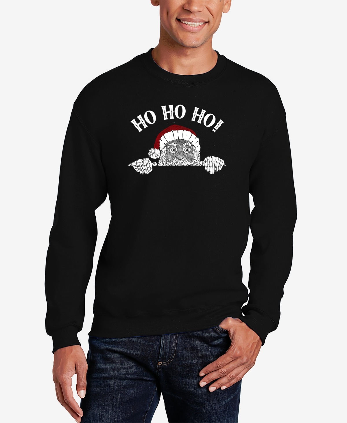 La Pop Art Men's Peeking Santa Word Art Crewneck Sweatshirt