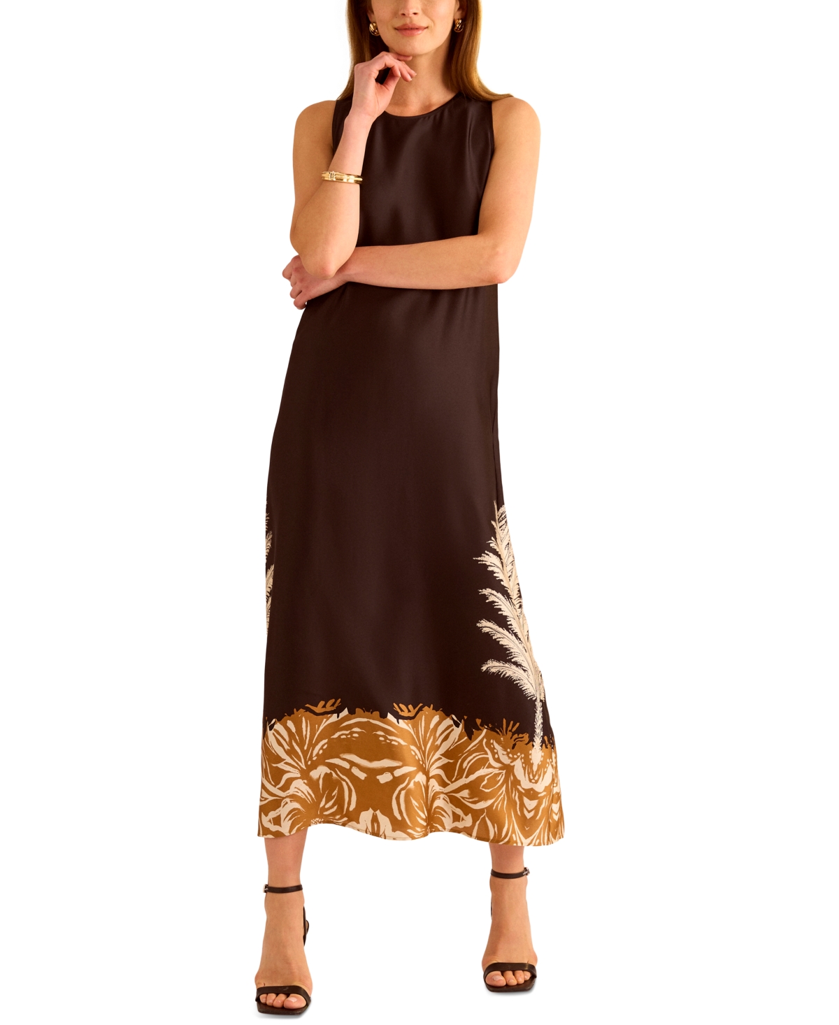 Women's Sleeveless Back-Slit A-Line Dress - Rich Black