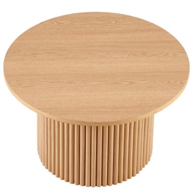 27.5" MDF Oak Veneer Roman Base Mid-Century Round Coffee Table