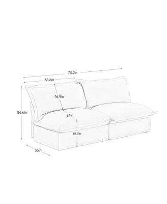 Slipcovered 2-Seater Armless Sofa with Cushions, Chenille Fabric in Blue