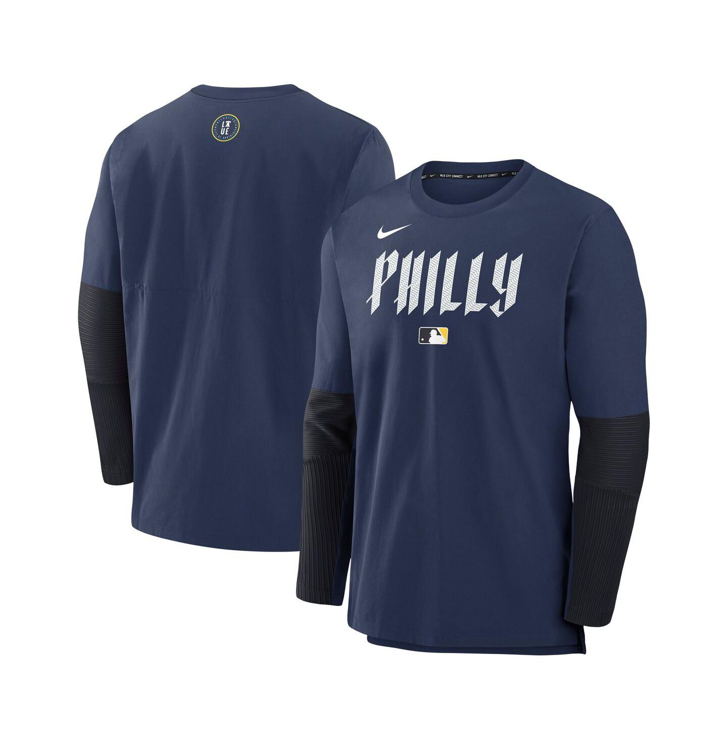 Мужская футболка Nike Navy Philadelphia Phillies Authentic Collection City Connect Lightweight Player Tri-Blend Performance Long Sleeve — фото 1