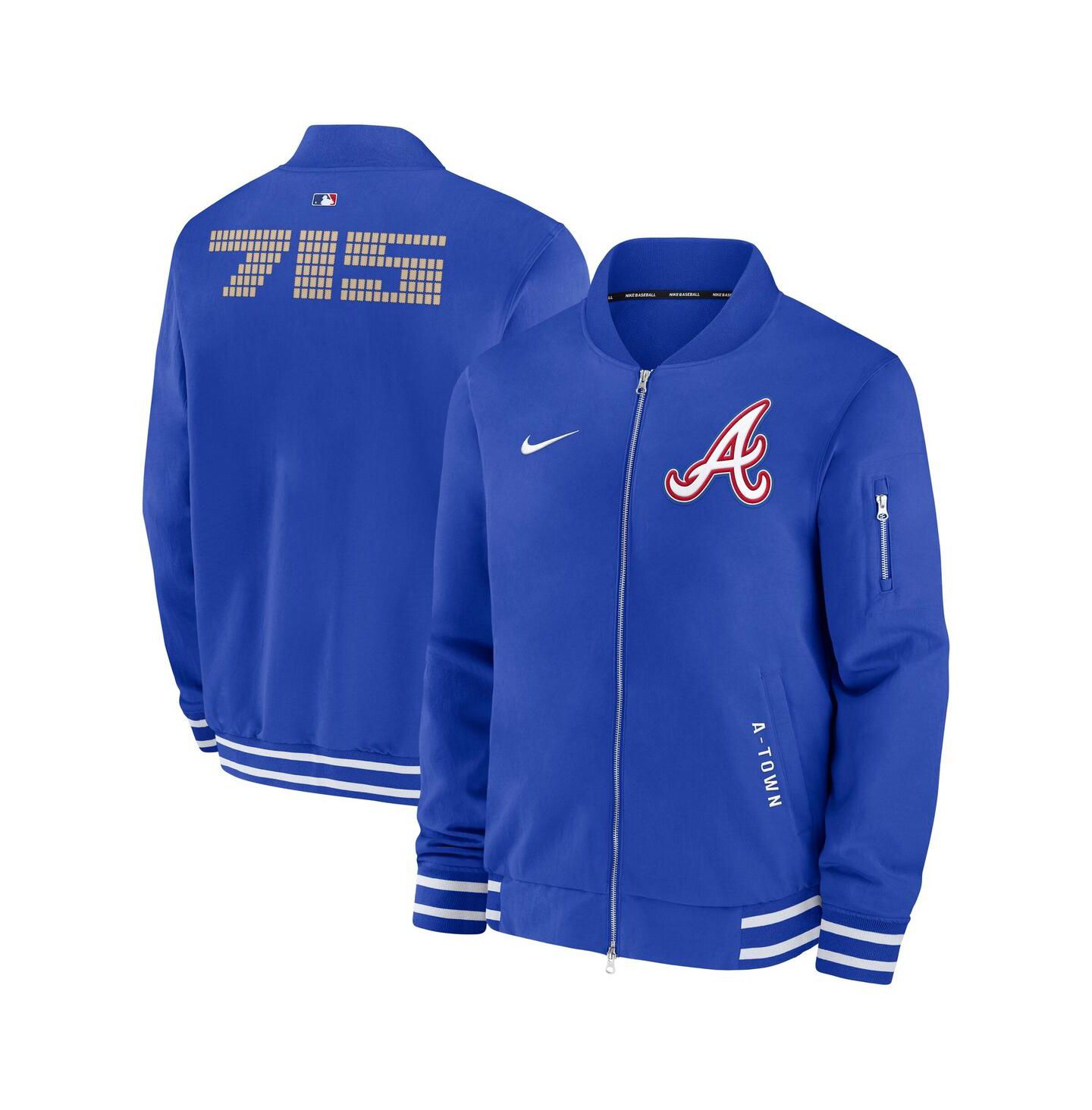 Мужская куртка Nike Royal Atlanta Braves Authentic Collection City Connect Full-Zip Bomber — фото 1
