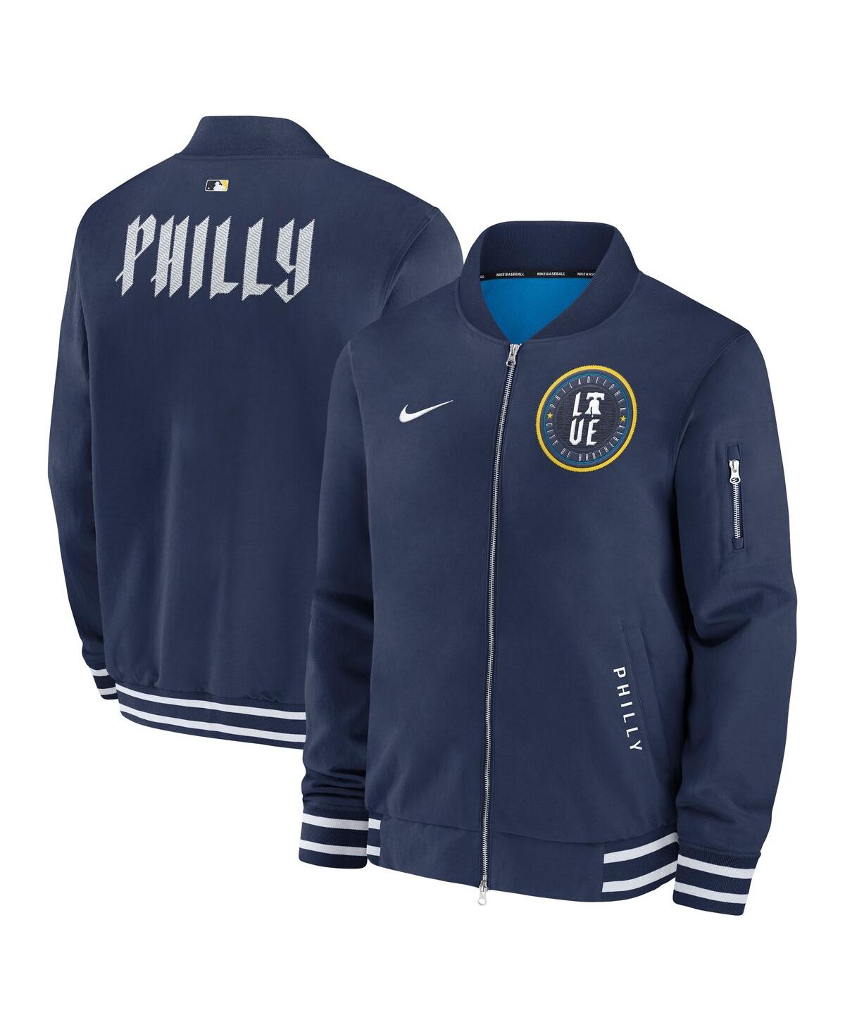 Nike Philadelphia Phillies Authentic Collection City Connect  Men's Mlb Full-zip Bomber Jacket In Blue