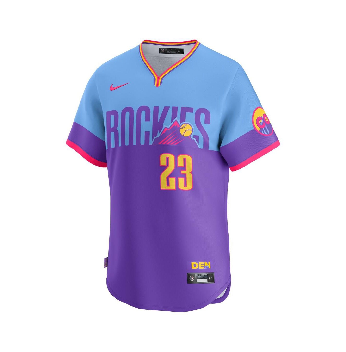 Мужской топ Nike Kris Bryant Purple/Light Blue Colorado Rockies 2025 City Connect Limited Player Jersey — фото 2