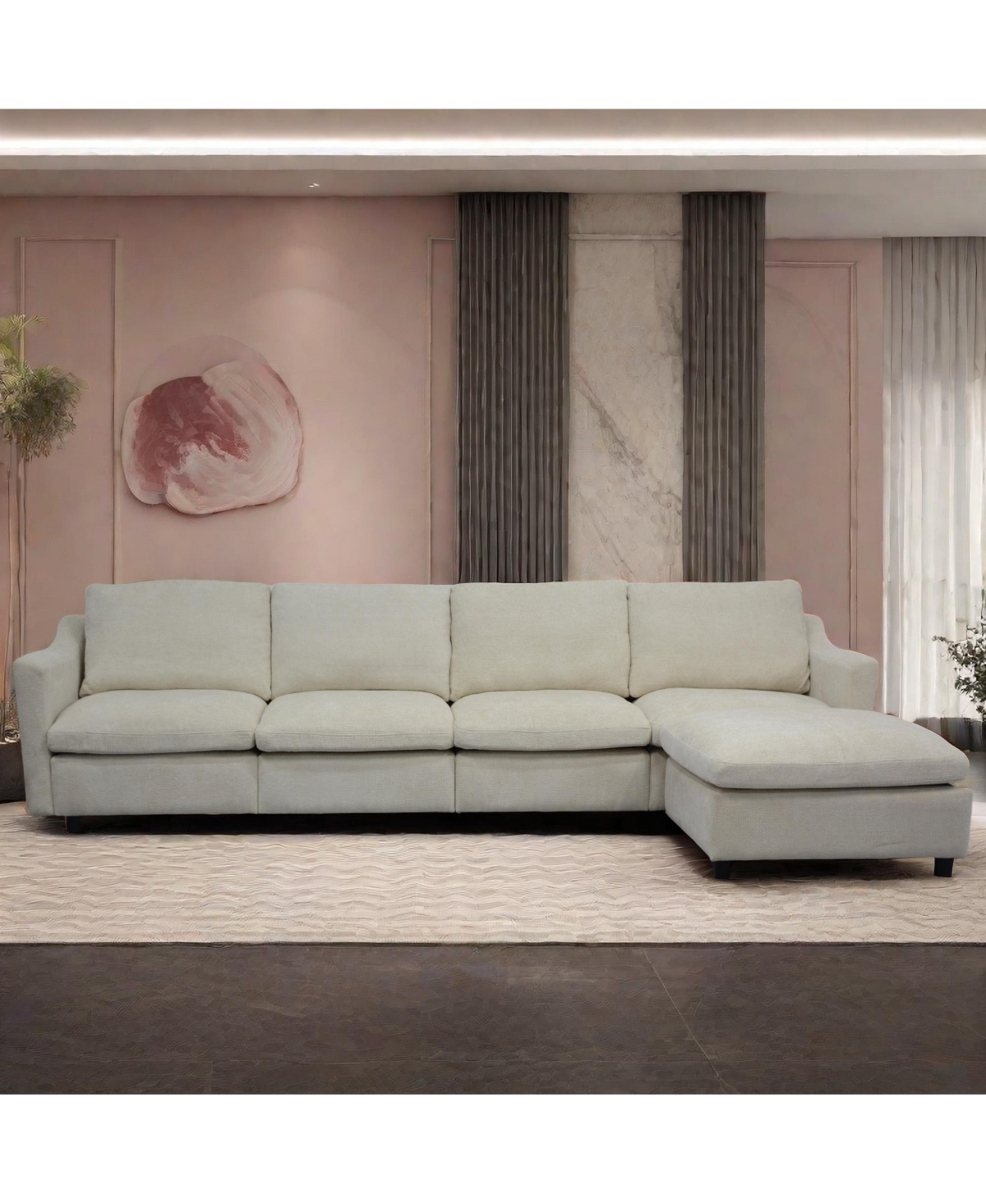 Streamdale Beige Modular Cloud Sofa, Ottoman & Pillows Modern Living Room Couch