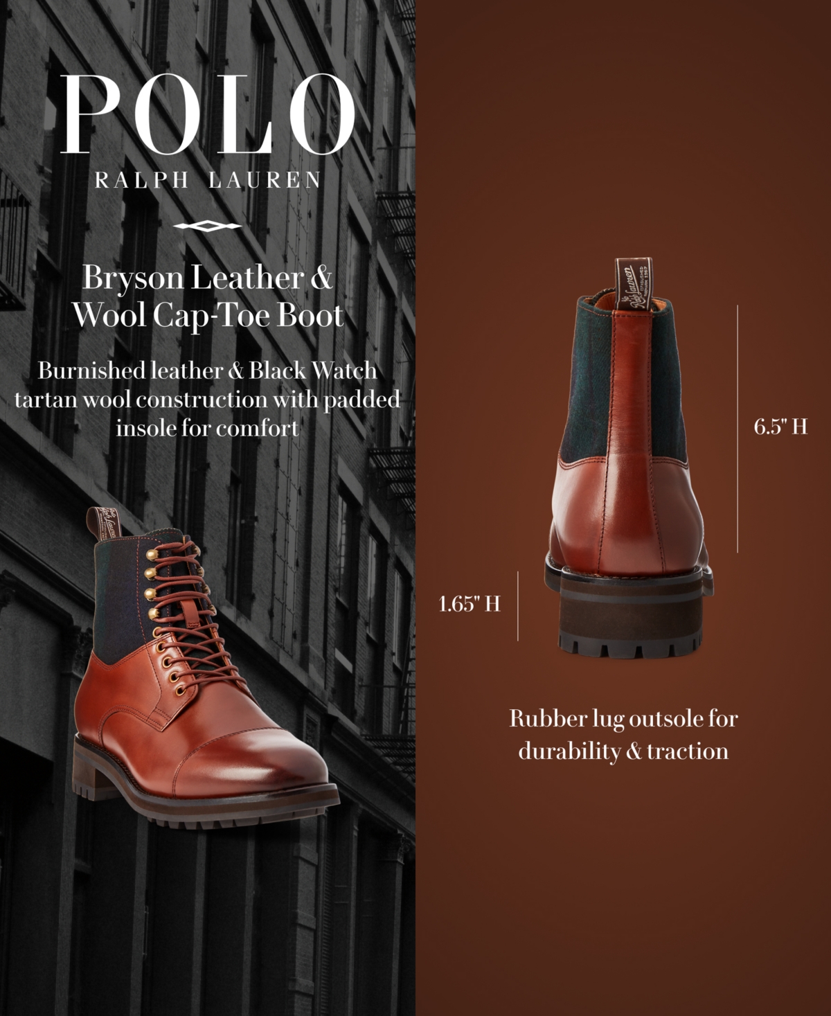 Polo Ralph Lauren Men's Bryson Leather & Wool Cap-Toe Boot