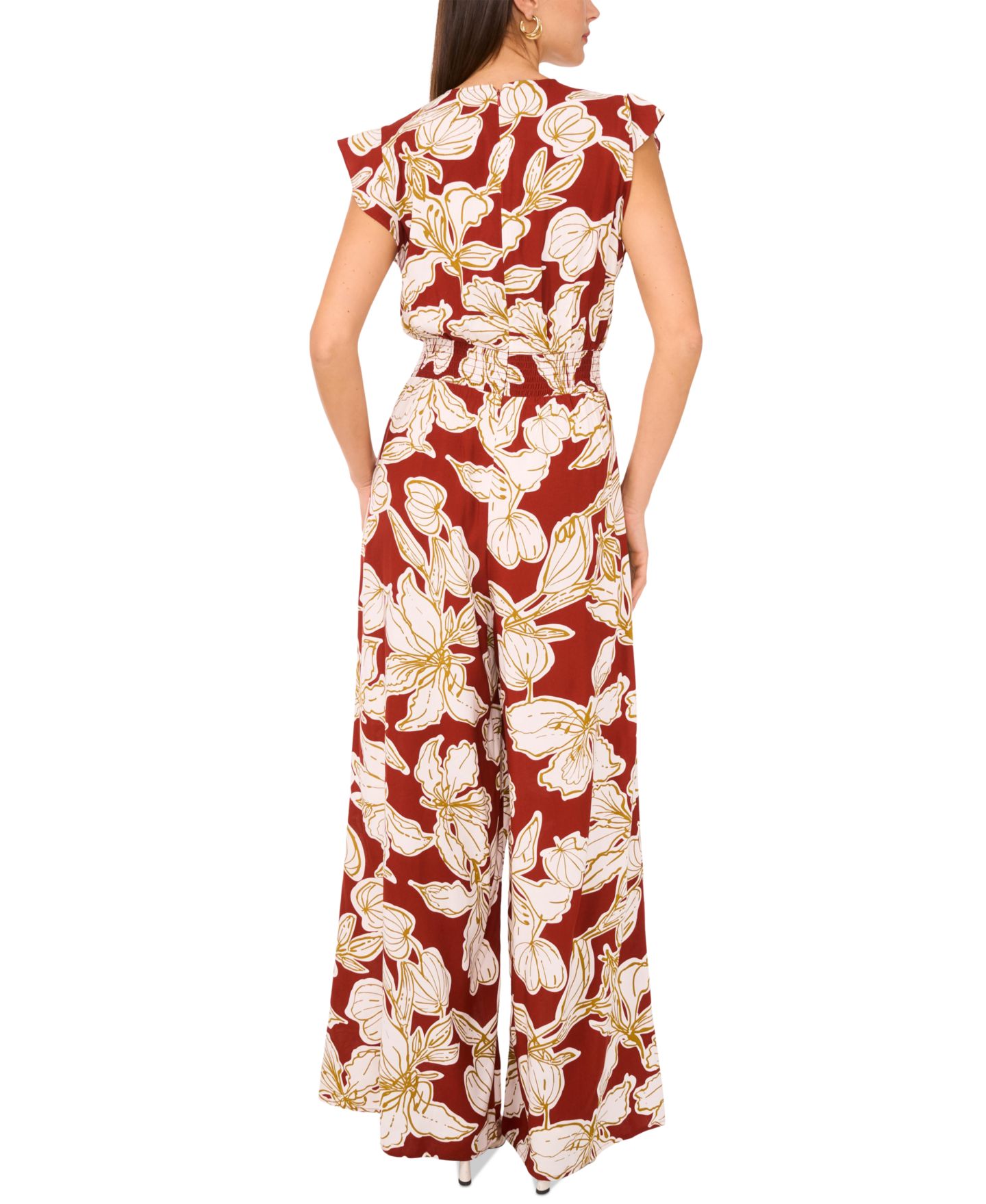 Женский комбинезон Vince Camuto Printed Smocked-Waist Wide-Leg Jumpsuit, цвет: Chili — фото 3