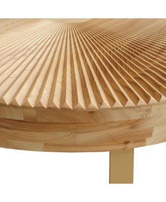 Modern Round Coffee Table with Carved Pine Top and Metal Legs