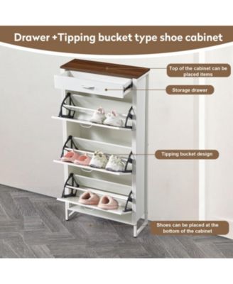 Shoe Storage Cabinet with 3 Flip Drawers & 1 Open Drawer
