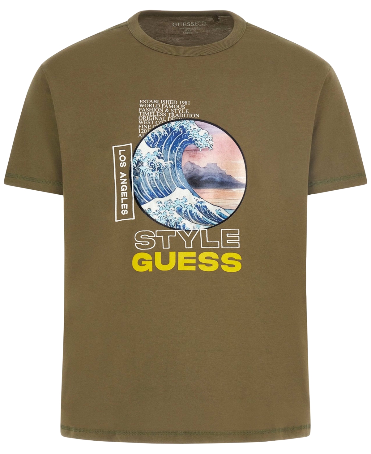 Men's Short Sleeve Japanese Wave Graphic Crewneck T-Shirt - Olive Morning