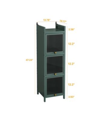 Streamdale Glass Door Cabinet with 7 Tier Storage, Modern Dark Green