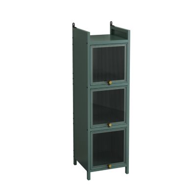 Streamdale Glass Door Cabinet with 7 Tier Storage, Modern Dark Green