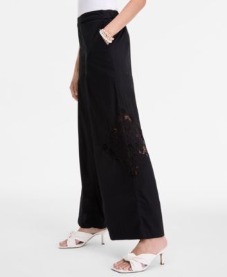 Women's Cotton Lace-Trim Wide-Leg Pants, Exclusively at Macy's