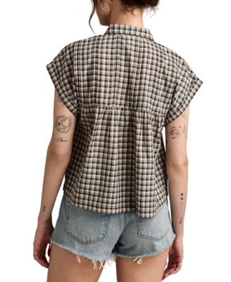 Women's Cotton Pintuck Button-Front Top